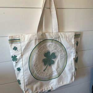 Canvas Tote Bag - Green and Cream